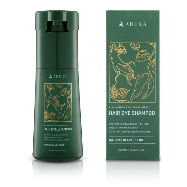 Abera Hair Dye Shampoo | One-Wash Black Hair Color for Grey Coverage with Natural Dark Tone