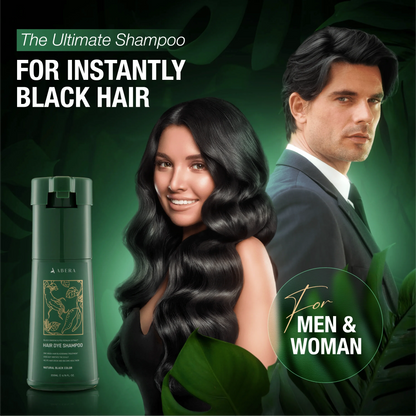 Abera Hair Dye Shampoo | One-Wash Black Hair Color for Grey Coverage with Natural Dark Tone