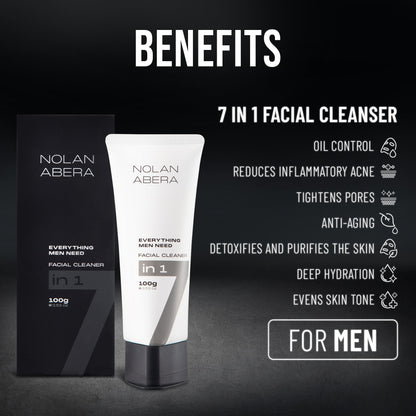 Abera Nolan Daily Facial Cleanser for Men - Oil Control & Deep Cleansing, 3.53oz