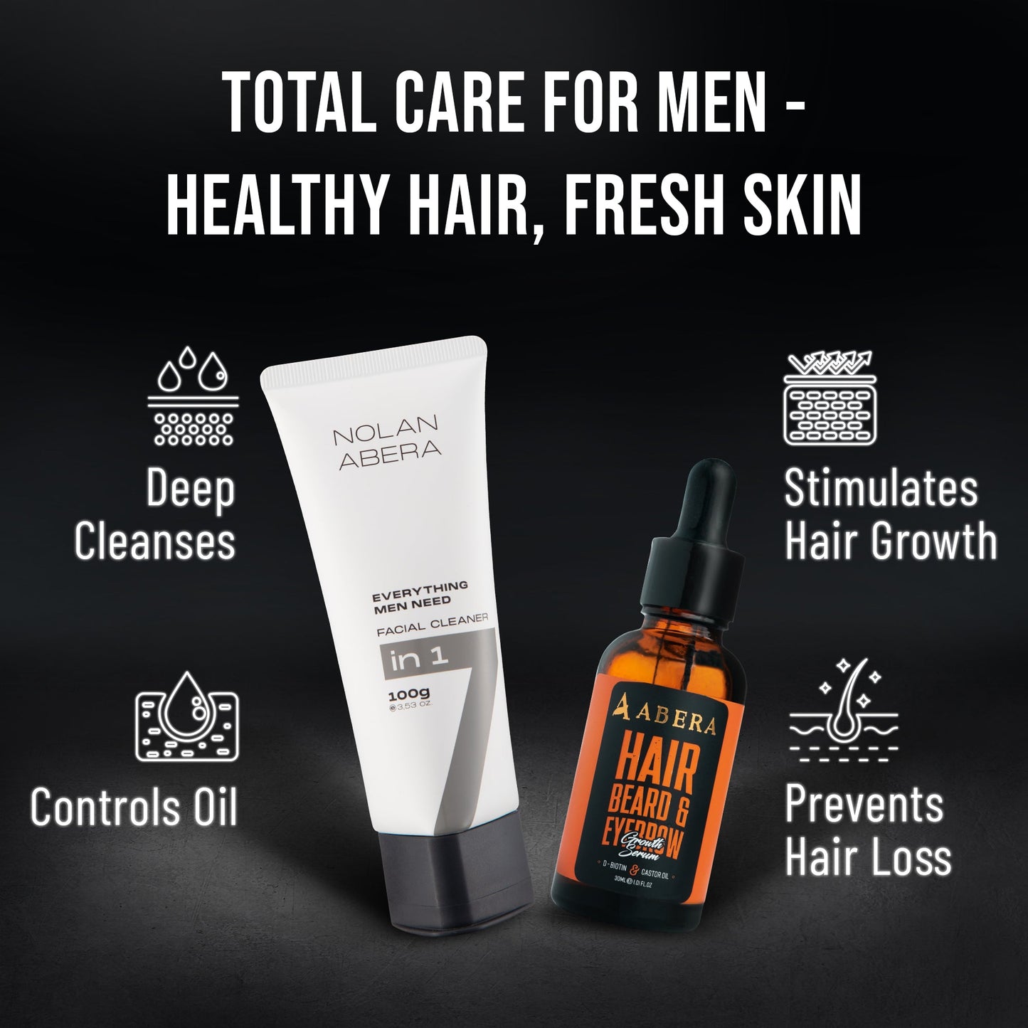 Abera Nolan Daily Facial Cleanser for Men - Oil Control & Deep Cleansing, 3.53oz