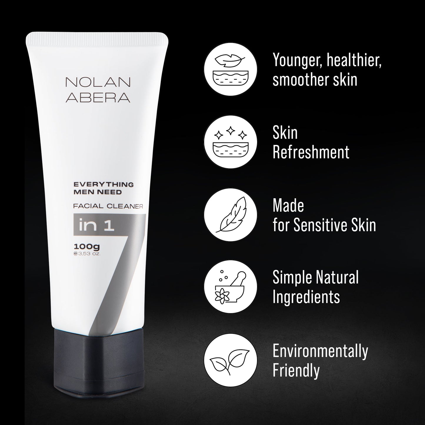 Abera Nolan Daily Facial Cleanser for Men - Oil Control & Deep Cleansing, 3.53oz