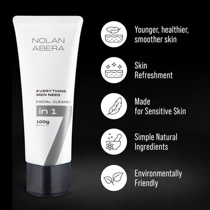 Abera Nolan Daily Facial Cleanser for Men - Oil Control & Deep Cleansing, 3.53oz
